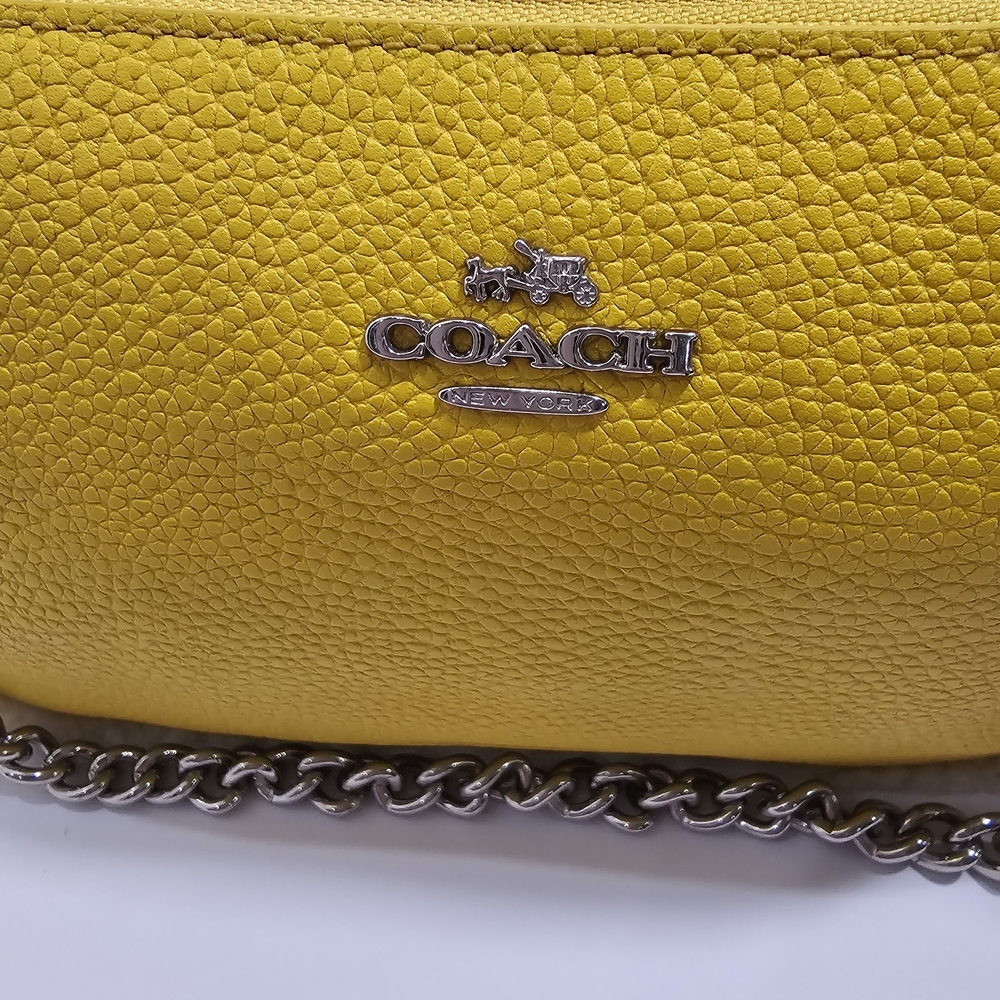 NWT Coach Yellow Pebbled Leather Mini Bag Shearling Quiet Luxury Summer Boho - Picture 3 of 10